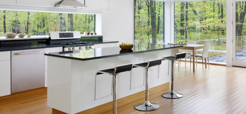 Modern kitchen window with glass